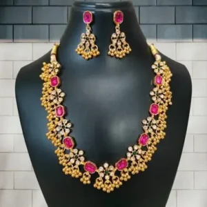 Gold-Plated Green-Pink Diamond Choker Set